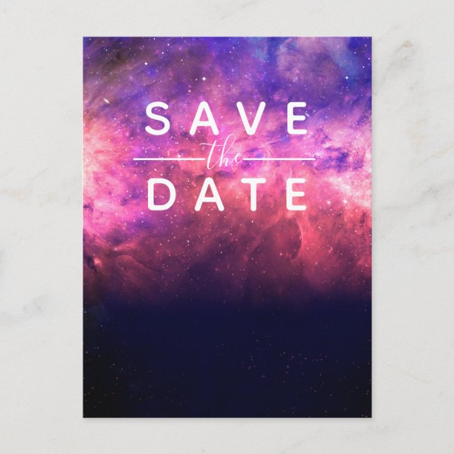 Pink Purple Starry Sky Cosmic Galaxy Save the Date Announcement Postcard (Front)