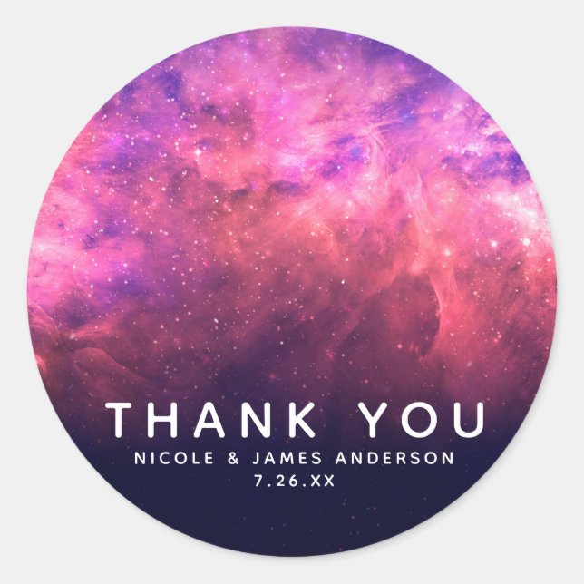 Pink Purple Starry Sky Cosmic Galaxy Sky Fire Glow Classic Round Sticker (Front)