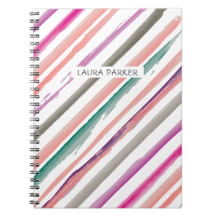 Pink Purple Striped Minimal Professional Girly Notebook