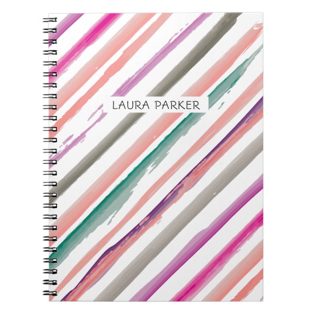 Pink Purple Striped Minimal Professional Girly Notebook (Front)