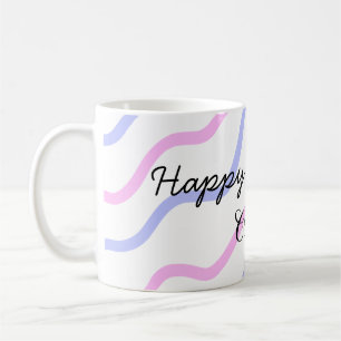 Pink purple stripes happy birthday add name text coffee mug