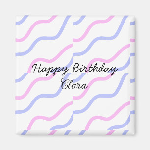 Pink purple stripes happy birthday add name text magnet