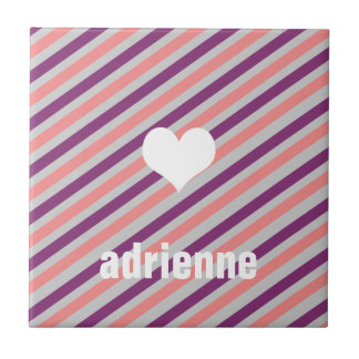 Pink purple stripes heart modern display tile