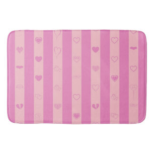 Pink Purple Stripes Modern Heart Pattern Bath Mat