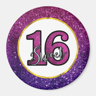 Pink & Purple Sweet 16 Sparkle Glitter Gemstones Magnet