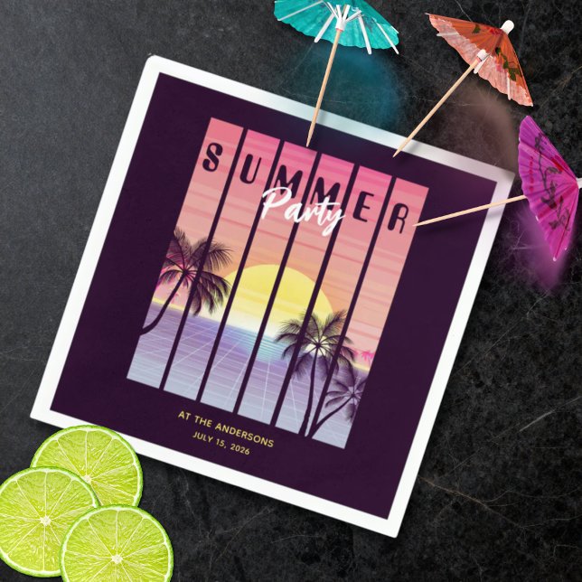 Pink Purple Synthwave Summer Party Napkin (Creator Uploaded)