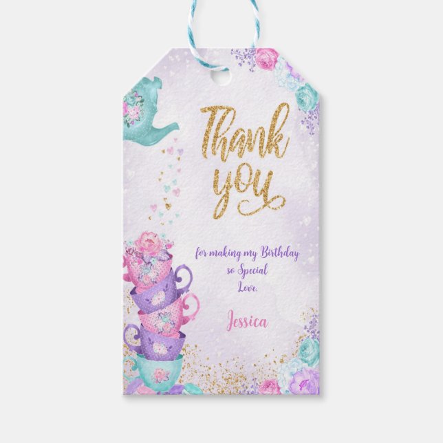 Pink & Purple Tea Party Gift Tags  (Front)