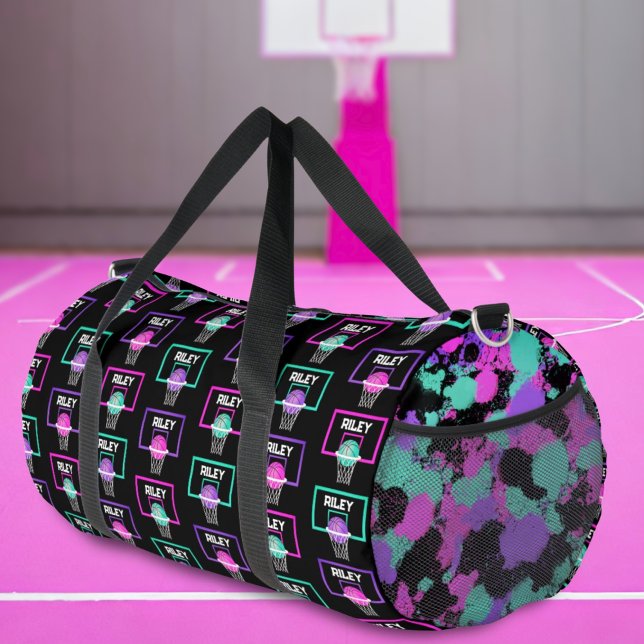 Pink Purple Teal Basketball Paint Splatter Name Duffle Bag (Creator Uploaded)