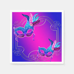 Pink Purple Teal Blue Masquerade Party Napkin