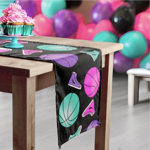 Pink Purple Teal Neon Basketball Sneakers Birthday Medium Table Runner