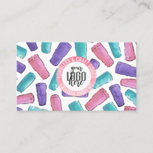Pink Purple Teal Tumbler Watercolor Crafter Logo Business Card
