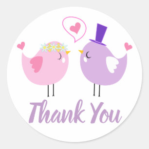 Pink & Purple Thank You Lovebirds Wedding, Bridal Classic Round Sticker
