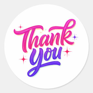 Pink Purple Thank You Sticker with Stars