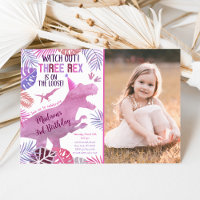 Pink Purple Three Rex Girl Dinosaur Birthday