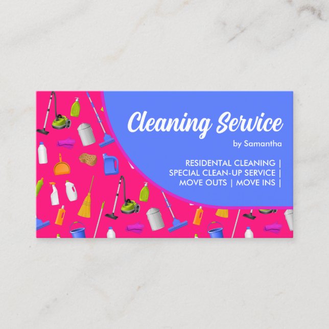 Pink Purple Tone Modern House Cleaning Service Business Card (Front)