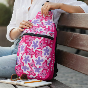 Pink Purple Tropical Floral Personalised Name Sling Bag