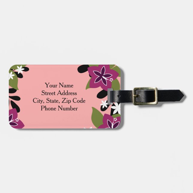 Pink Purple Tropical Hibiscus Flowers Luggage Tag (Front Horizontal)