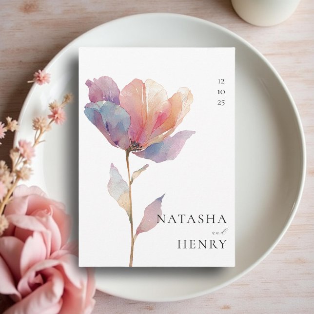 Pink Purple Tulip Flower Watercolor Wedding  Invitation (Creator Uploaded)