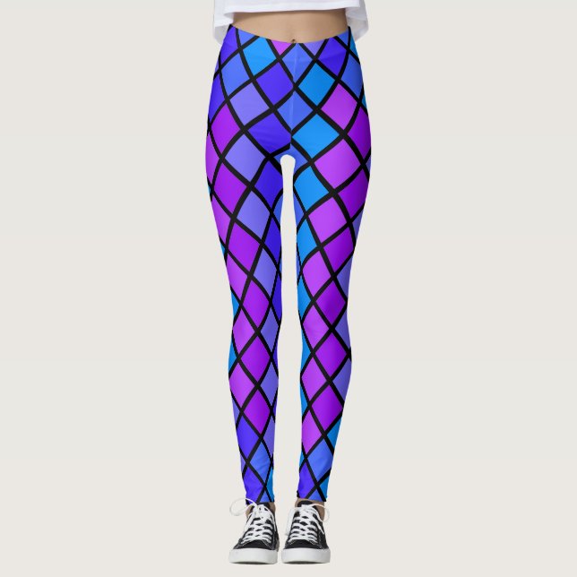 Pink Purple Turquoise Mosiac Leggings (Front)