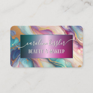Pink Purple Turquoise Teal Blue Gold Marbled Business Card