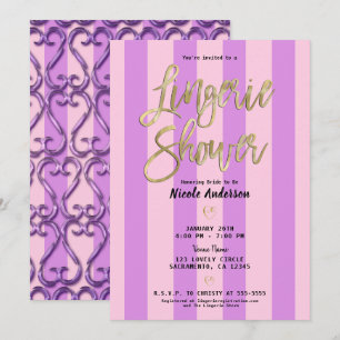 Pink Purple Twisted Hearts Chic Lingerie Shower Invitation
