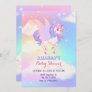 Pink Purple Unicorn baby shower Invitation