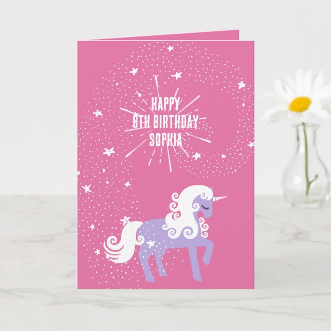 Pink Purple Unicorn Birthday Card (Small Plant)
