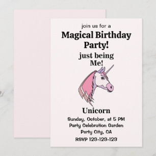 Pink Purple Unicorn Head Magical Birthday Party Invitation