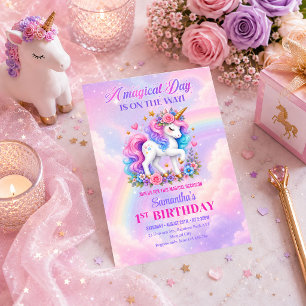 Pink Purple Unicorn Magical Girl Birthday Invite