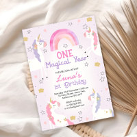 Pink Purple Unicorn One Magical Year 1st Birthday 
