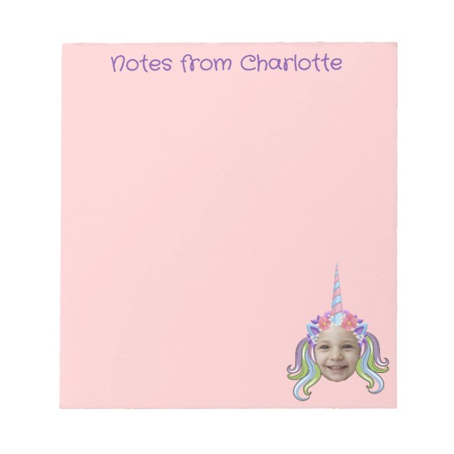 Pink Purple Unicorn Photo Name Subject  Notebook Notepad (Front)