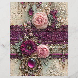 Pink Purple Vintage Junk Journal Scrapbook Paper
