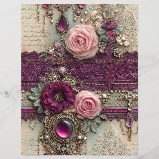Pink Purple Vintage Junk Journal Scrapbook Paper