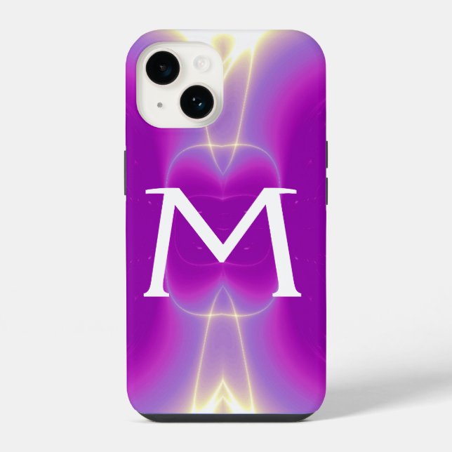 PINK PURPLE VIOLET FRACTAL LIGHT WAVES MONOGRAM iPhone CASE (Back)