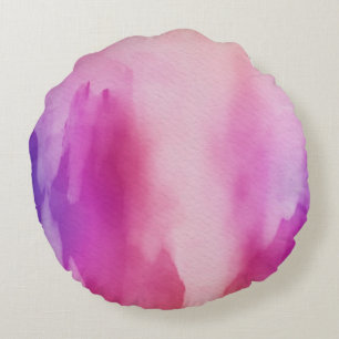 Pink & Purple Water Colour Positive Space Round Cushion