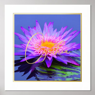 Pink Purple Water Lily w Foil Name  Prints