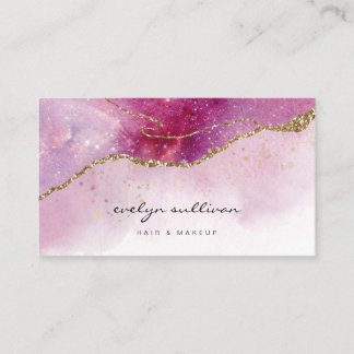 pink purple watercolor agate business card
