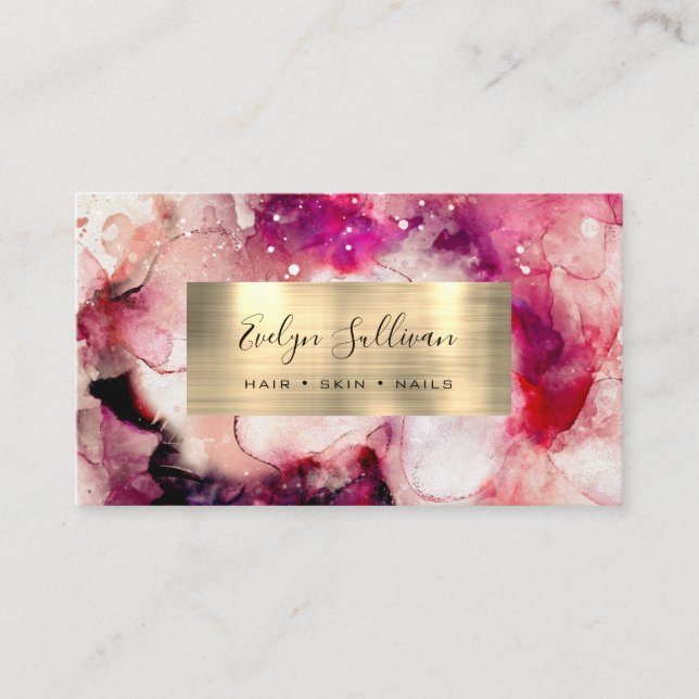Pink Purple Watercolor Business Card (Front)
