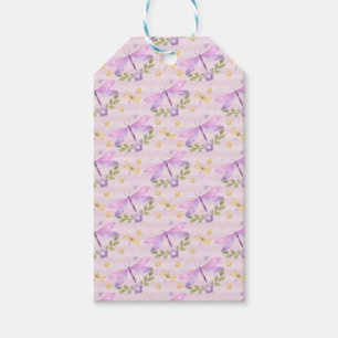 PINK & PURPLE WATERCOLOR DRAGONFLIES GIFT TAGS