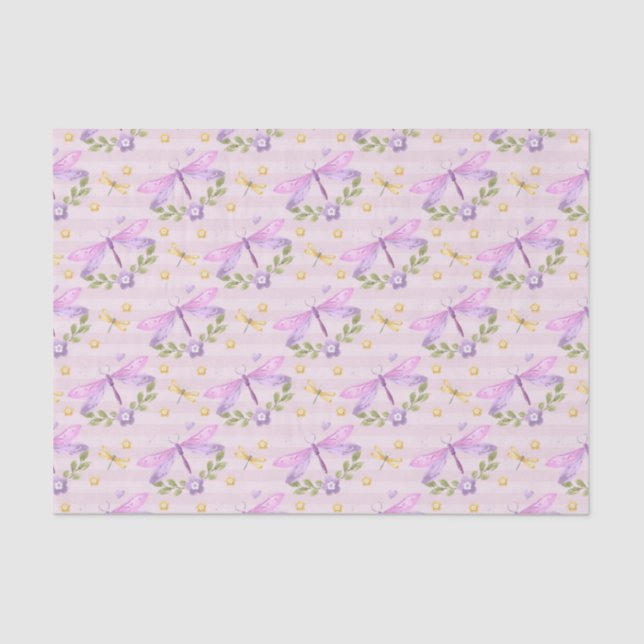 PINK & PURPLE WATERCOLOR DRAGONFLIES TISSUE PAPER (Front)