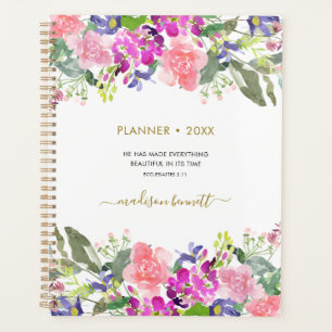Pink Purple Watercolor Floral Bible Verse Planner