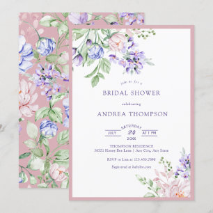 Pink Purple Watercolor Floral Bridal Shower Invitation