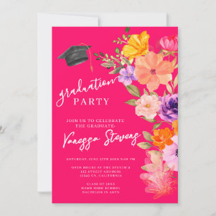 Pink & Purple Watercolor Floral Photo Graduation Invitation
