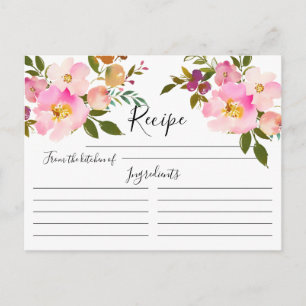 Pink & Purple Watercolor Floral Recipe Card