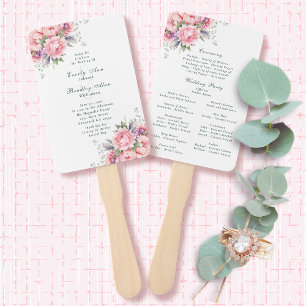 Pink Purple Watercolor Floral Wedding Program  Hand Fan