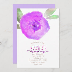 Pink Purple Watercolor Flower 1st Birthday Party Invitation