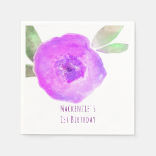 Pink Purple Watercolor Flower Birthday Party Napkin