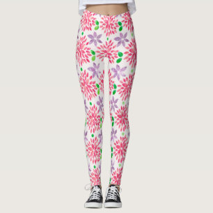 Pink & Purple Watercolor Flower Pattern Leggings