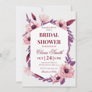Pink & Purple Watercolor Flowers Wedding Shower Invitation