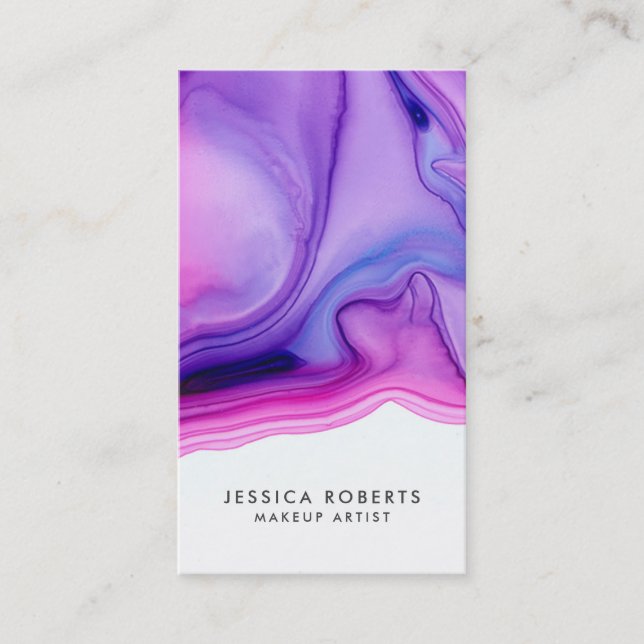 Pink Purple Watercolor Geode Makeup Artist Business Card (Front)
